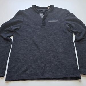 Guess Men’s Charcoal Long Sleeve Henley with Chest Trim